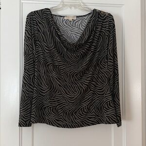 Michael Kors XL Zebra Animal Print Long Sleeve Blouse | Draped Neck | EUC